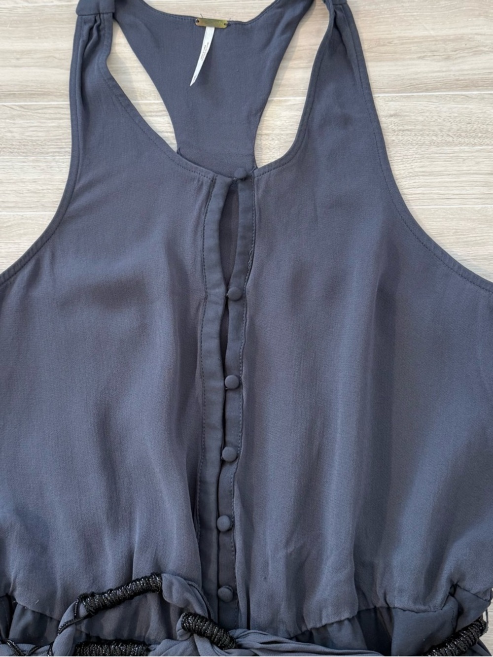 Free People Blue Gray Jumpsuit Sleeveless Button Front Tie Waist Boho Size XS - Picture 6 of 15